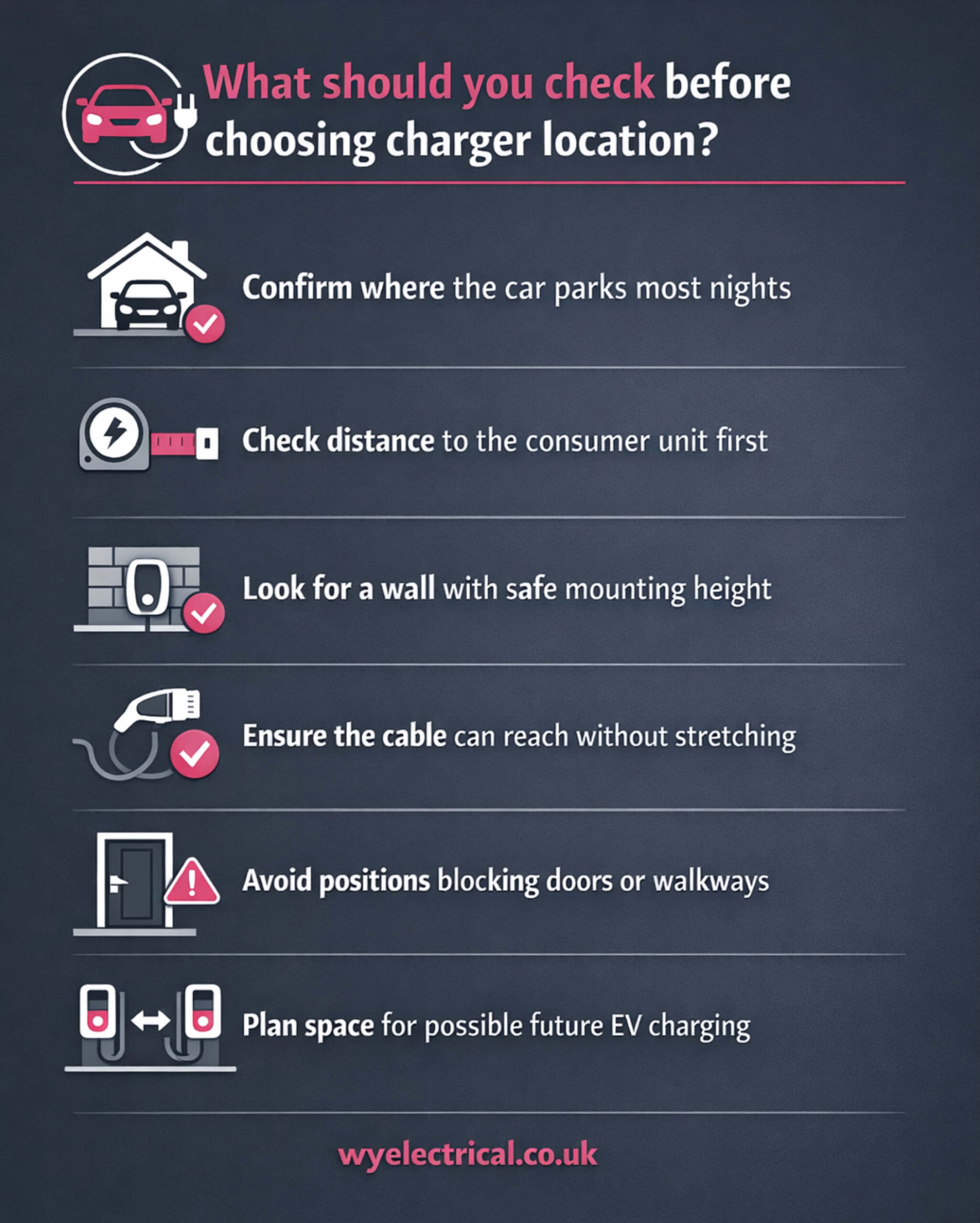 what should you check before choosing charger location