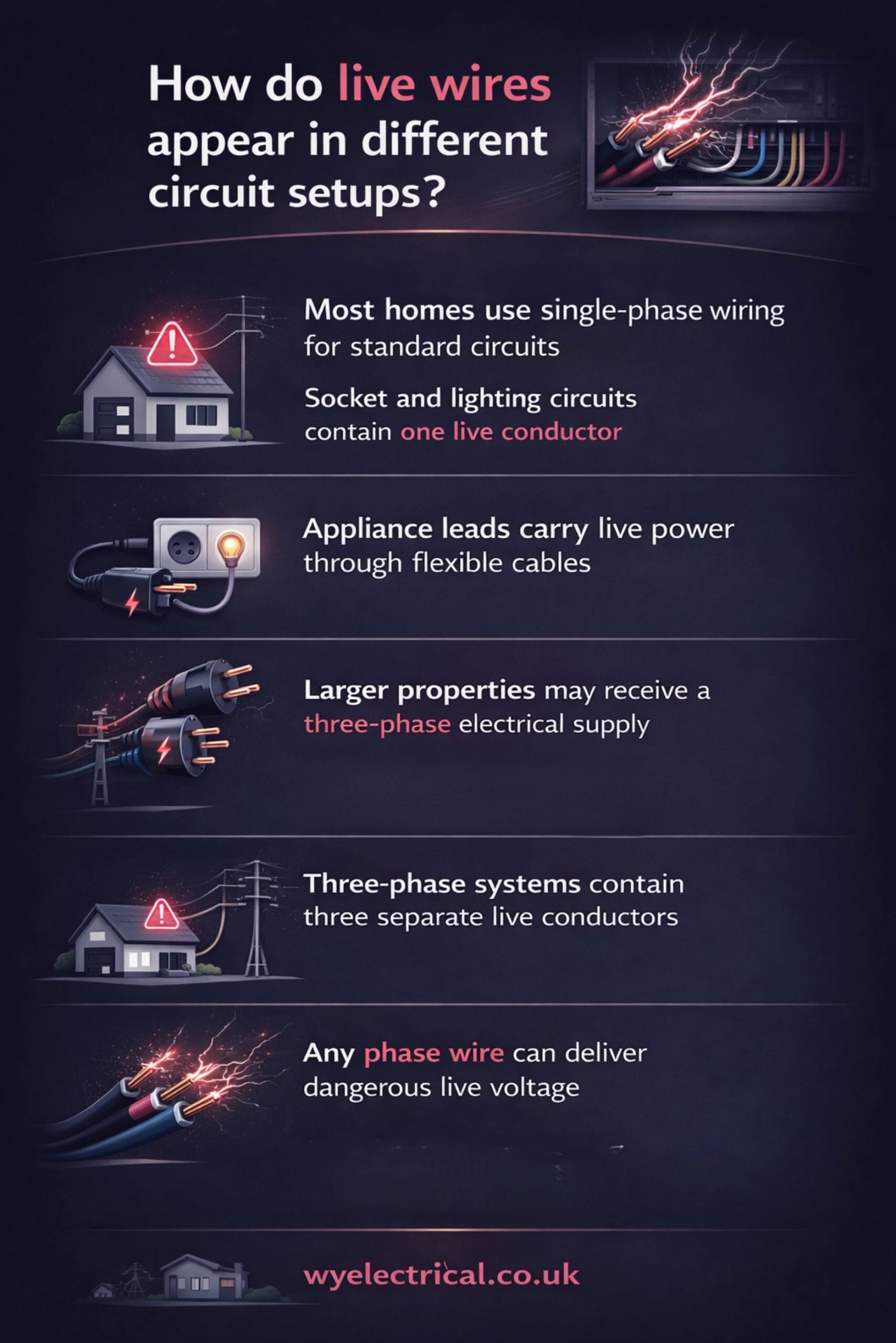 what does live wires look like in different circuit setups