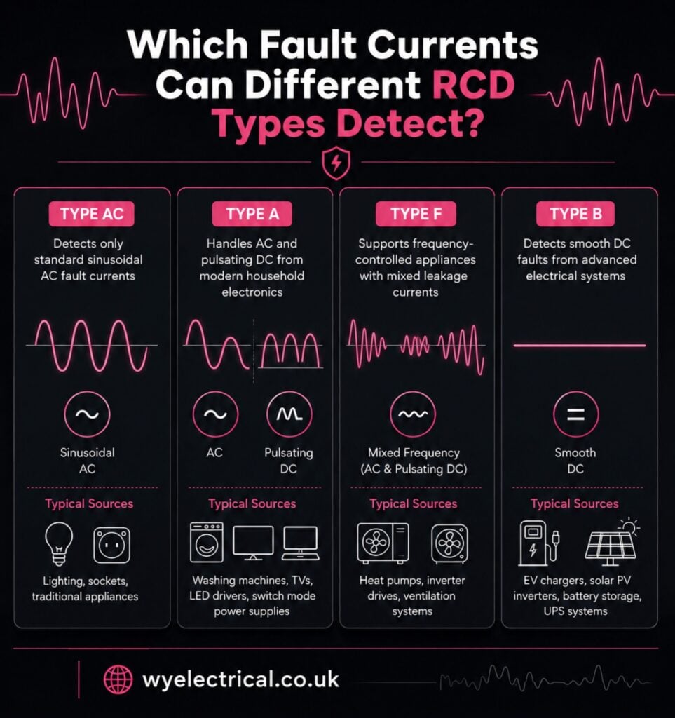 which fault currents can different RCD types detect